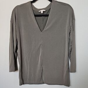 Lucky Brand Olive Green Brushed Cotton Soft V-Neck 3/4 Sleeve Blouse XS